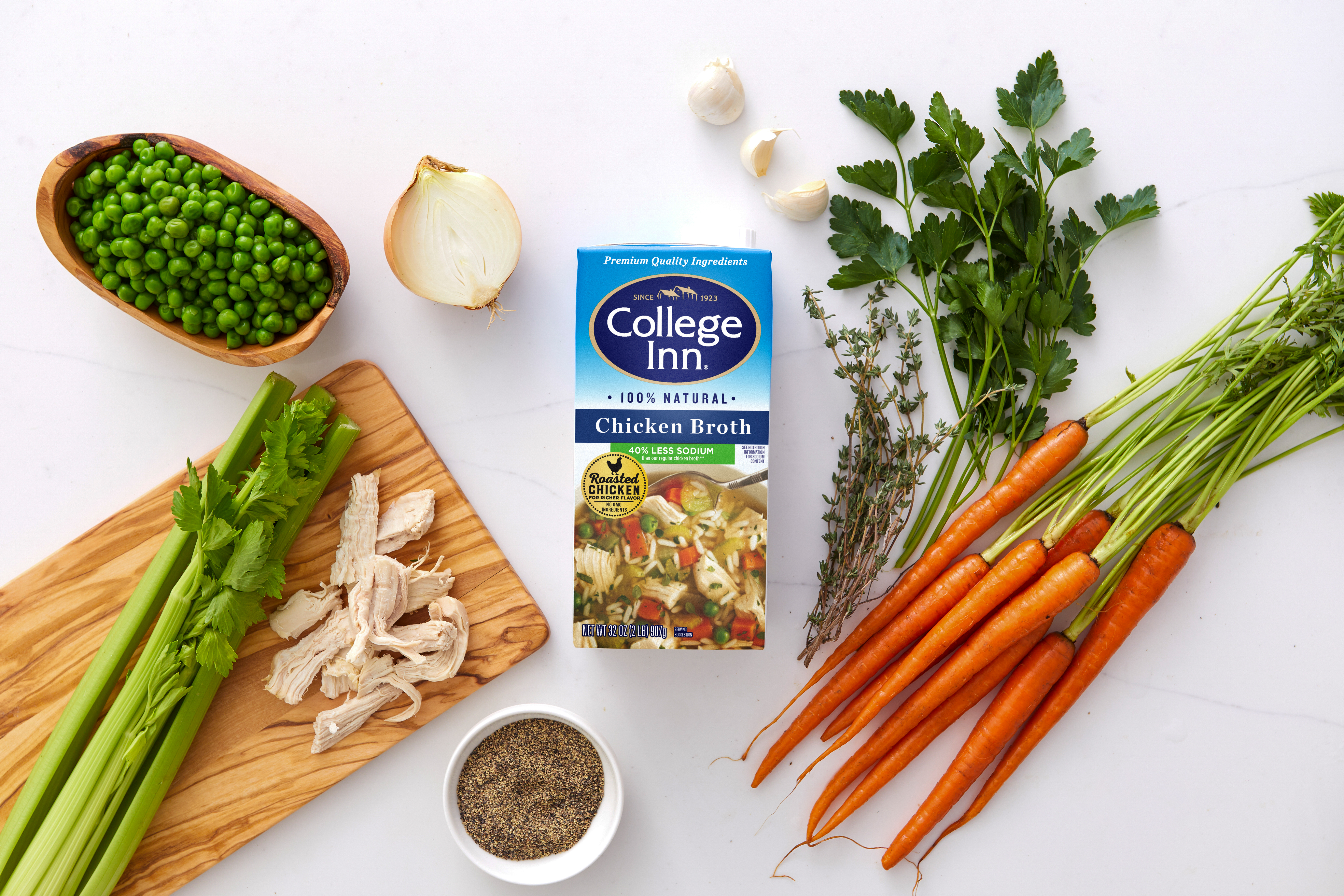 College Inn Chicken broth with less sodium with herbs and vegetables