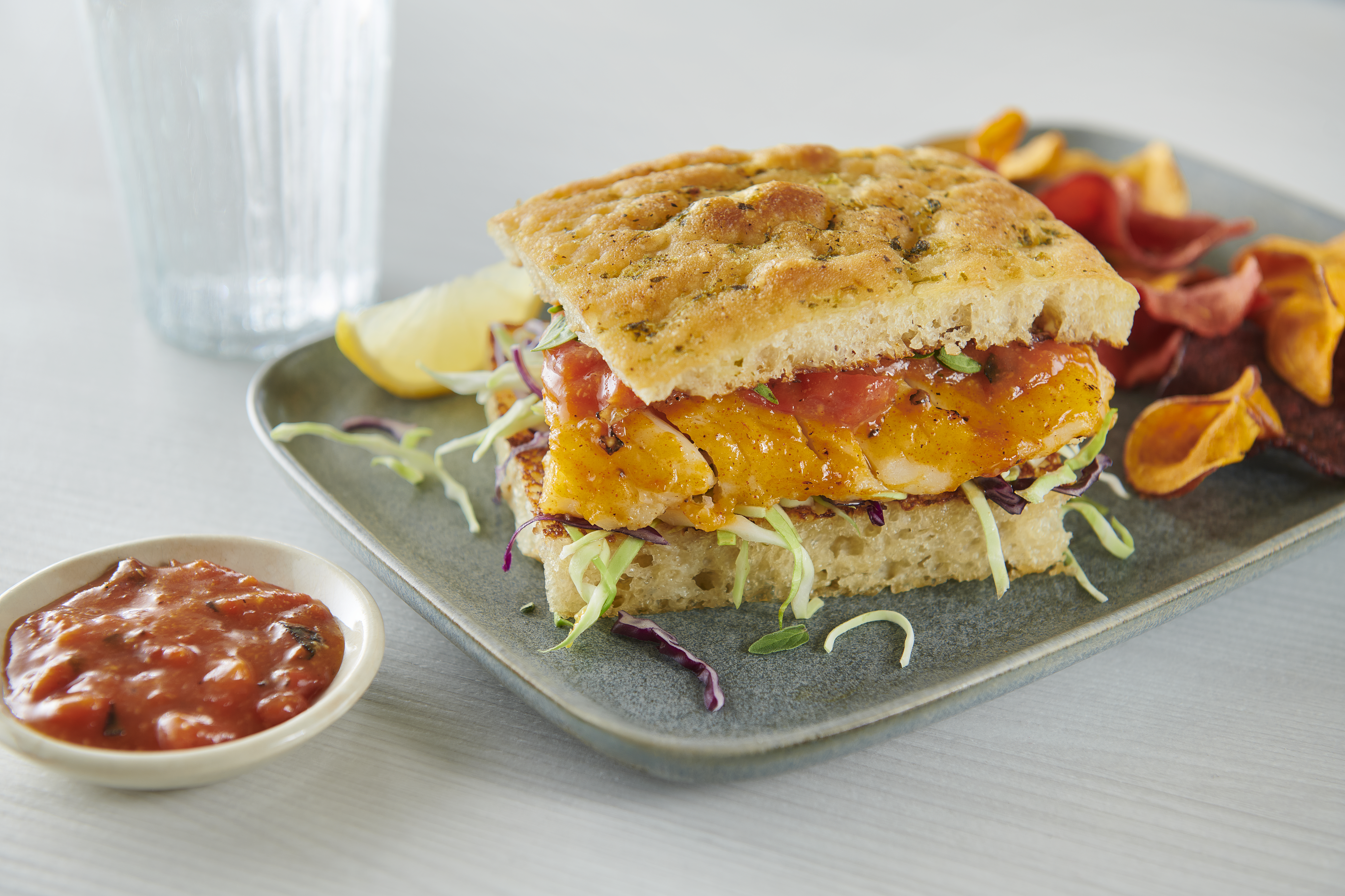 Apricot Sauce Flounder Sandwich