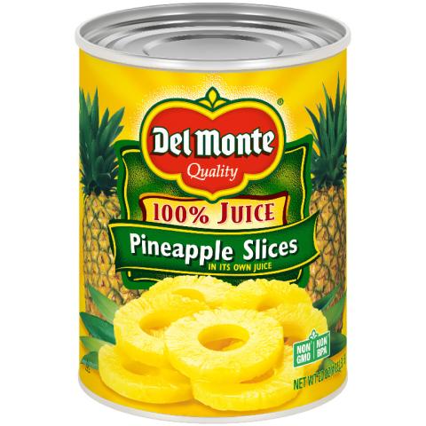 Del Monte Pineapple Slices in 100% Juice 20oz for foodservice